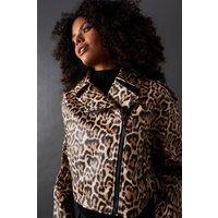 Warehouse Women's Animal Oversized Biker Jacket in Leopard | Size: 12