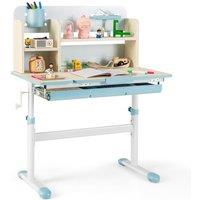 Costway Study Desk Student Learning Writing Table w/ Tilt Desktop & Hutch in Blue