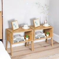 Rafaelo Mobilia Set Of 2 Bamboo Stackable Bedside Tables in Brown