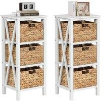 Costway Set of 2 Nightstand 3-Tier Sofa Side Table X-Shaped 3-Drawer End Table in White