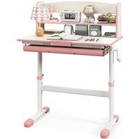 Costway Study Desk Height Adjustable Writing Table w/ Tilt Desktop in Pink