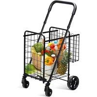 Costway Folding Shopping Cart Portable Utility Cart Double Basket Grocery Utility Cart in Black