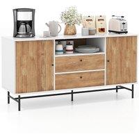 Costway Wooden Buffet Cabinet Storage Sideboard Bar Station w/ Sliding Tambour Doors in White