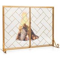 Costway Large Flat 2 Doors Fireplace Screen Gate Large Spark Fire Guard Mesh Protector in Brown