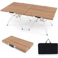 Costway Aluminum Camping Table 2 PCS Foldable Picnic Table Extendable Design in Brown