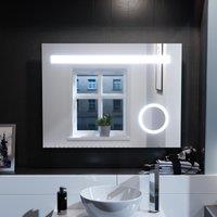 Nes Home Modern Rectangle Illuminated LED 800mm x 600mm Bathroom Mirror Demister in Silver