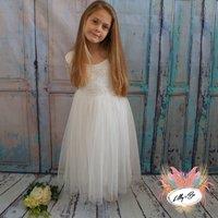 Lilly + Bo Girl's Mary Jane in Ivory White Party or Flower Girl Dress in Natural | Size: 5-6 Years