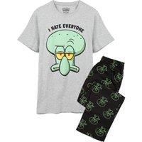 SpongeBob SquarePants Men's Short Sleeve Long Leg Pyjama Set | Grey/Navy | Official Merch in Grey | Size: XL