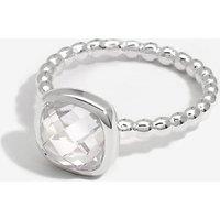 Simply Silver Women's Sterling Silver 925 Beaded Polished & Cubic Zirconia Centre Ring | Size: Large