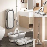 Gr8 Home PVA Sponge Mop Space Saving Folding Bucket Super Absorbent Floor Cleaning Set in Grey