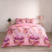 OHS Marble Duvet Cover Set Quilt Bedding Reversible in Pink | Size: King
