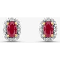 T.H.Baker Women's 9ct Diamond Ruby Oval Stud Earrings BSE0006-R in Pink