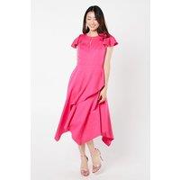 Coast Womens Fit Flare Dress Pink V-Neck Flutter Sleeve Ruffle Skirt Midi