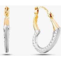 T.H.Baker Women's 9ct Two Colour Gold Heart Hoop Earrings UER122YW