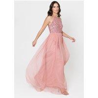 Maya Deluxe Women's Embellished Halter Neck Maxi Dress in Bright Pink | Size: 14