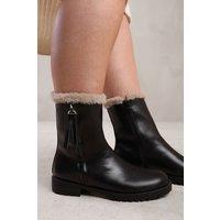 Where's That From Women's 'Ice' Wide Fit Mid Calf Boot With Fur Trim in Black | Size: 3E