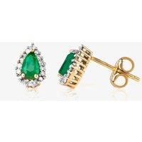 T.H.Baker Women's 9ct Gold Diamond Emerald Pear Shape Stud Earrings VE0S604 9KY/EM in Green