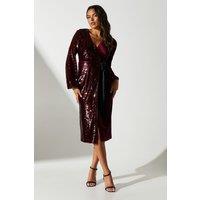 Party Sequin Long Sleeve Velvet Wrap Dress