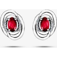 T.H.Baker Women's 9ct White Gold Oval Ruby & Diamond Swirl Stud Earrings E3417W-10 RUBY in Red
