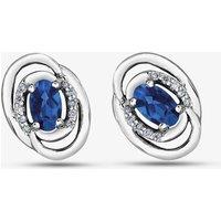 T.H.Baker Women's 9ct White Gold Oval Sapphire & Diamond Swirl Stud Earrings E3417W-10 SAPH in Blue
