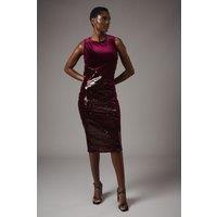 Party Sequin Pencil Dress With Velvet Cowl Back