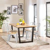FurnitureboxUK 4 Seater Wood Dining Table - Cotswold 'Oak' Herringbone Dining Table & 4 White Colton Wooden Seat Metal Chairs