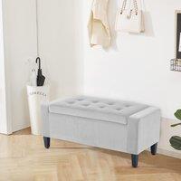 Home Republic Luna Velvet Ottoman Bench with Storage in Silver | Size: Medium