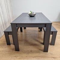 KOSY KOALA Dining Table & 2 Benches Black Dark Grey 2 Grey Wooden Benches Wood Dining Set Furniture in Charcoal | Size: 140 cm x 80 cm