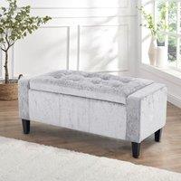 Home Republic Crushed Velvet Ottoman Bench with Storage in Grey | Size: 2 Seater