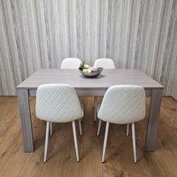 KOSY KOALA Grey Dining Table & 4 White Stitched Chairs Kitchen Dining Table for 4 Dining Room Dining Set in Light Grey