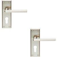 Loops 2x PAIR Rounded Lever on Euro Lock Backplate Handle 150 x 50mm Satin Nickel in Metallics