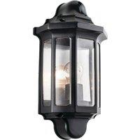 Loops IP44 Outdoor Wall Light Satin Black Half Lantern Traditional Dimmable Porch Lamp