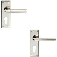 Loops 2x PAIR Round Bar Lever on Euro Lock Backplate 150 x 50mm Polished Satin Nickel in Metallics