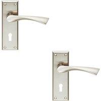 Loops 2x PAIR Angular Lever on Lock Backplate Door Handle 150 x 50mm Satin Nickel in Metallics