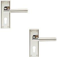 Loops 2x Round Bar Section Lever on Euro Lock Backplate 150 x 50mm Dual Nickel in Metallics
