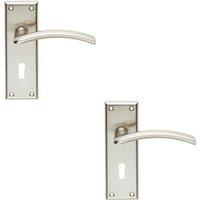Loops 2x PAIR Arched Lever on Lock Backplate Door Handle 150 x 50mm Satin Nickel in Metallics