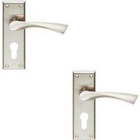 Loops 2x PAIR Angular Lever on Euro Lock Backplate Handle 150 x 50mm Satin Nickel in Metallics