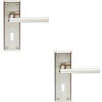 Loops 2x PAIR Rounded Lever on Lock Backplate Door Handle 150 x 50mm Satin Nickel in Metallics