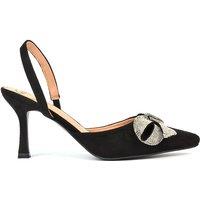 XY London Women's 'Victoria' Diamante Bow Stiletto Slingback High Heel Shoes in Black | Size: 7
