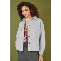 Yumi Women's Grey Woven Shacket With Oversize Pockets | Size: 14