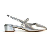 XY London Women's 'Marie' Low Block Heel Square Toe Closed Toe Slingback Shoes in Metallic Silver | Size: 3
