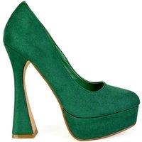 XY London Women's 'Karlie' Flared Curved Stiletto Platform High Heel Court Shoes in Green | Size: 4