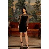 Yumi Women's Black Velvet Dress With Sheer Long Sleeves | Size: 12