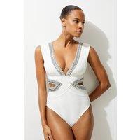 Bandage Embellished Trim Cut Out Swimsuit