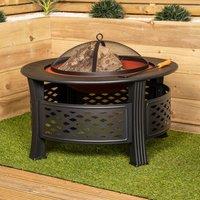 Samuel Alexander 80x58cm Black Steel Garden Patio Firepit Heater BBQ with Cover | Size: 80x58 cm