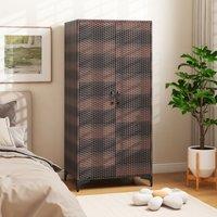 Costway PE Rattan Wardrobe 157 cm Wicker Armoire Closet w/ Hanging Rod in Brown