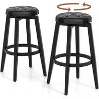 Costway Set of 2 Bar Stools Kitchen Upholstered Chair 360 Swivel Pub Stool 76cm in Black