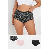 Yours Women's 5 Pack Bow Print Full Briefs in Black | Size: 30-32