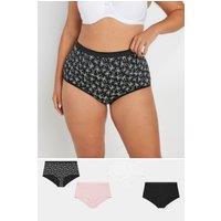 Yours Women's 5 Pack Bow Print Full Briefs in Black | Size: 38-40