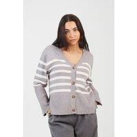 Brave Soul Women's Button Through V-neck Stripe Cardigan in Grey | Size: Medium